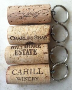 wine corks used as keychains