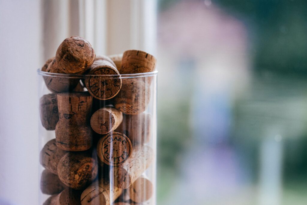 wine corks in a vase