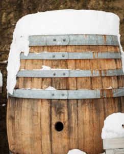 barrel with snow on top