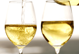 White wine in glasses