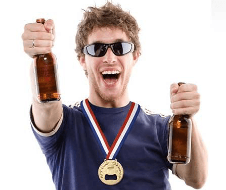 Man Holding Beer Bottles With Gold Medal