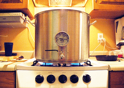 All-Grain Brew Kettle On Stove Brewing Rye Porter